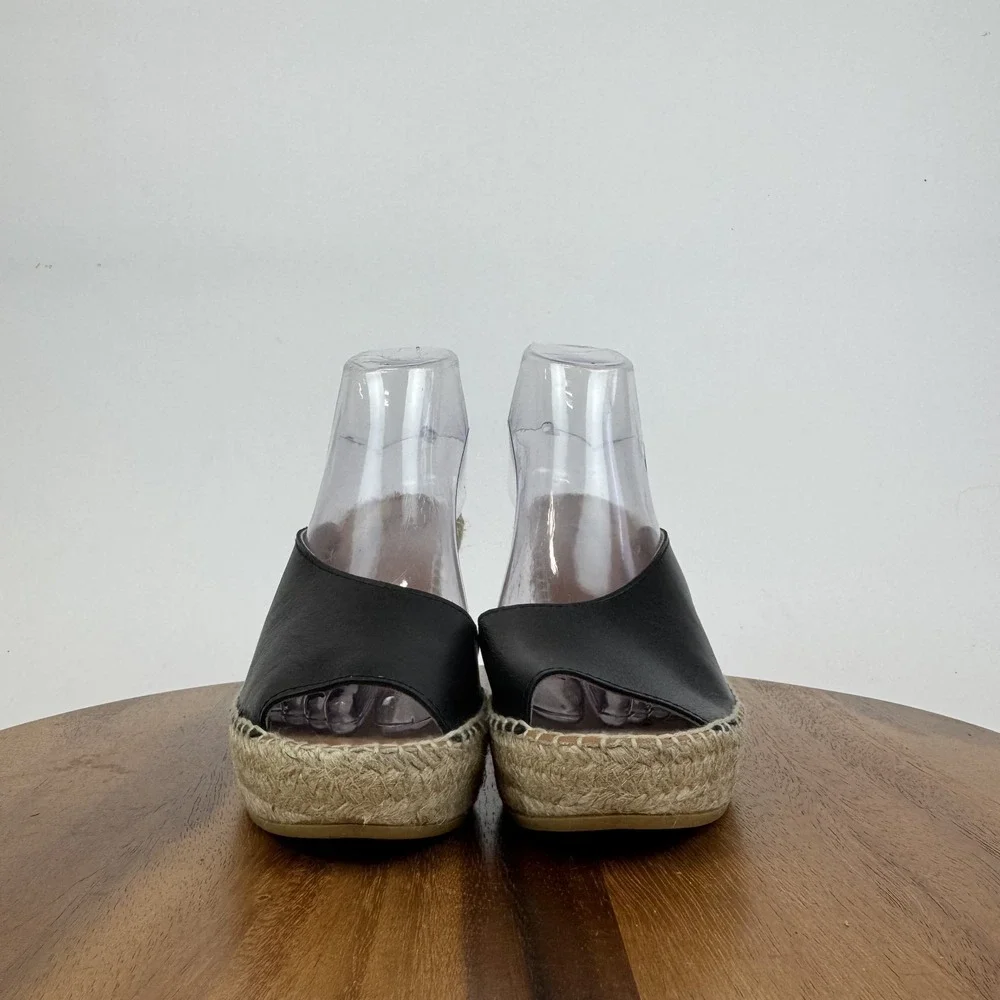 Womens Andre Assous Catarina‎ Black Leather Espadrille Platform Wedges Size 8 M